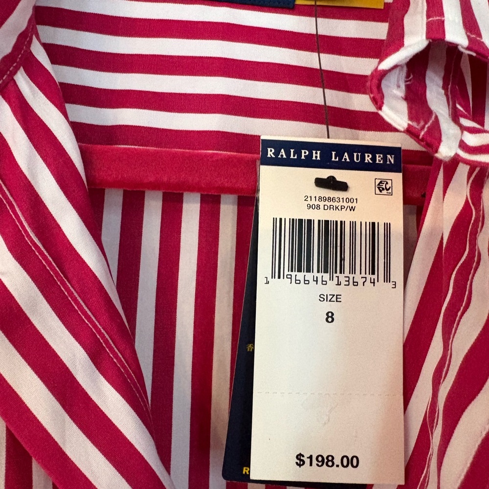 Polo by Ralph Lauren Pink and White Striped Shirt Dress - Picture 2 of 2